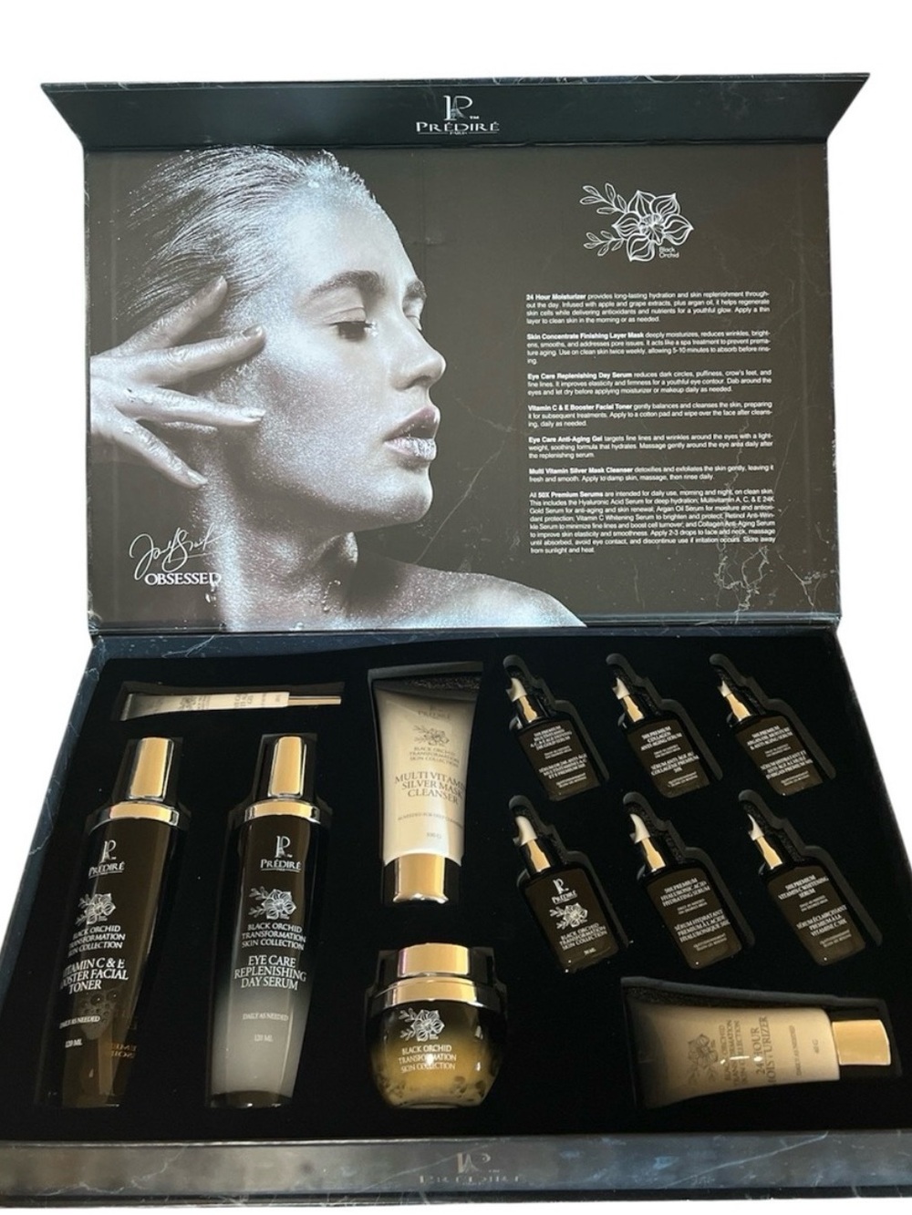 PREDIRE Black Orchid Women's Skincare Serum & Oil Set - Gold and Black
